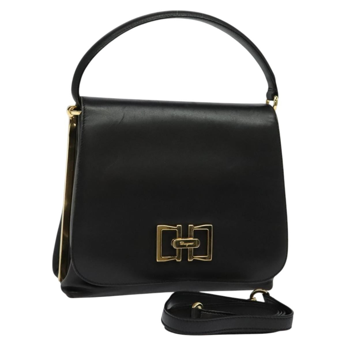 Salvatore Ferragamo Vintage Handbag Leather, BLACK, LEATHER, Handbag