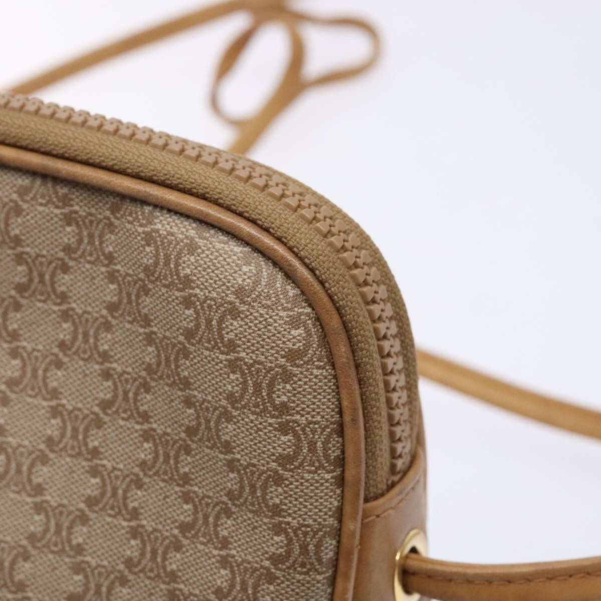 Celine Vintage Macadam Shoulder Bag Canvas and Leather, BEIGE, CANVAS, Shoulder bag