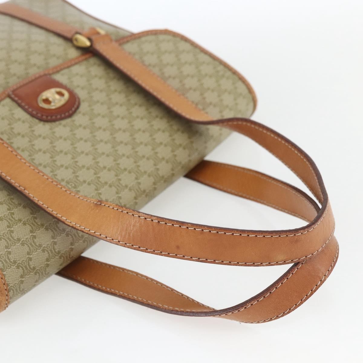 Celine Vintage Macadam Handbag Canvas and Leather, BEIGE, CANVAS, Handbag