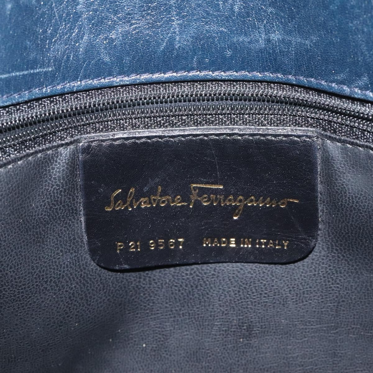 Salvatore Ferragamo Vintage Chain Shoulder Bag Leather, NAVY, LEATHER, Shoulder bag