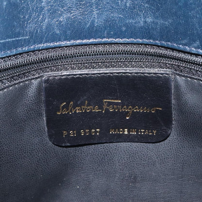 Salvatore Ferragamo Vintage Chain Shoulder Bag Leather, NAVY, LEATHER, Shoulder bag