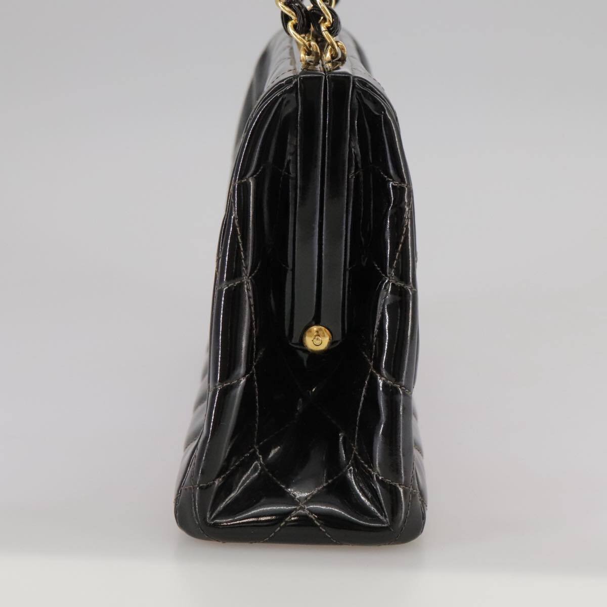 Chanel Vintage Chain Frame Bag Quilted Patent, BLACK, PATENT_LEATHER, Handbag