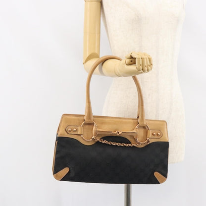 Gucci Horsebit Bracket Tote GG Canvas, BLACK, CANVAS, Tote bag