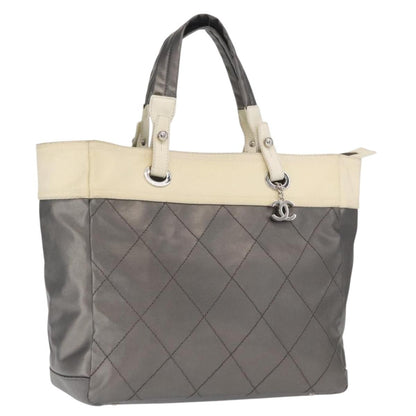 Chanel Biarritz Tote Nylon, SILVER, NYLON, Tote bag