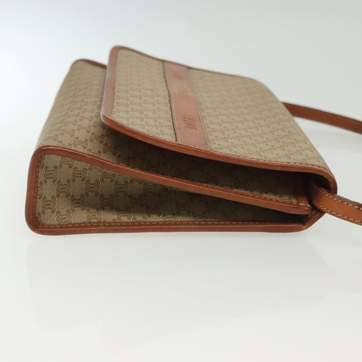 Celine Vintage Macadam Shoulder Bag Canvas and Leather, BEIGE, CANVAS, Shoulder bag