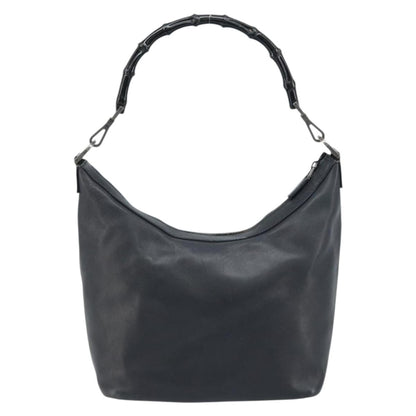 Gucci Vintage Bamboo Hobo Leather, BLACK, LEATHER, Handbag