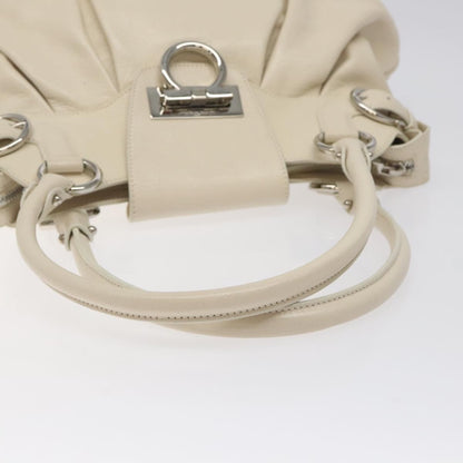 Salvatore Ferragamo Gancini Shoulder Bag Leather, WHITE, LEATHER, Shoulder bag