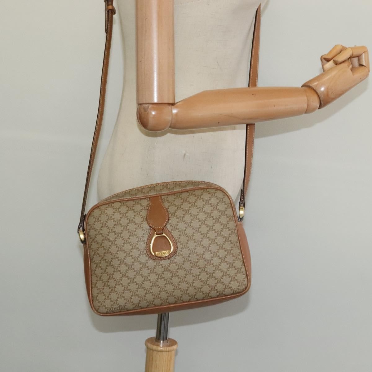 Celine Vintage Macadam Shoulder Bag Canvas and Leather, Beige, Canvas, Shoulder Bag