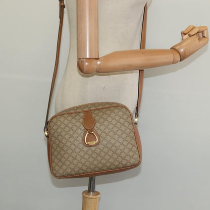 Celine Vintage Macadam Shoulder Bag Canvas and Leather, Beige, Canvas, Shoulder Bag
