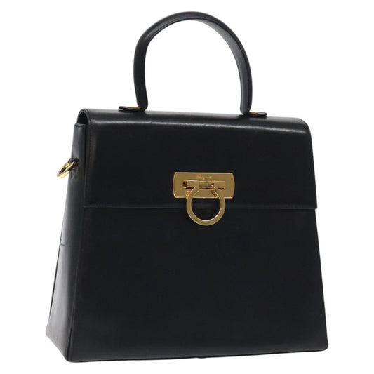 Salvatore Ferragamo Convertible Top Handle Bag Leather, BLACK, LEATHER, Handbag
