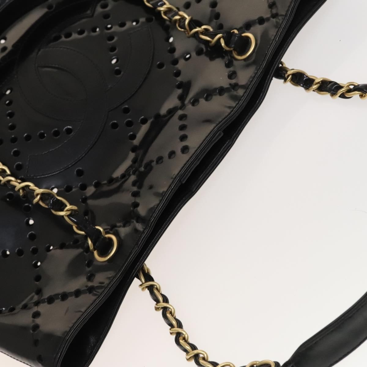 Chanel CC Chain Tote Perforated Patent, BLACK, PATENT_LEATHER, Tote bag