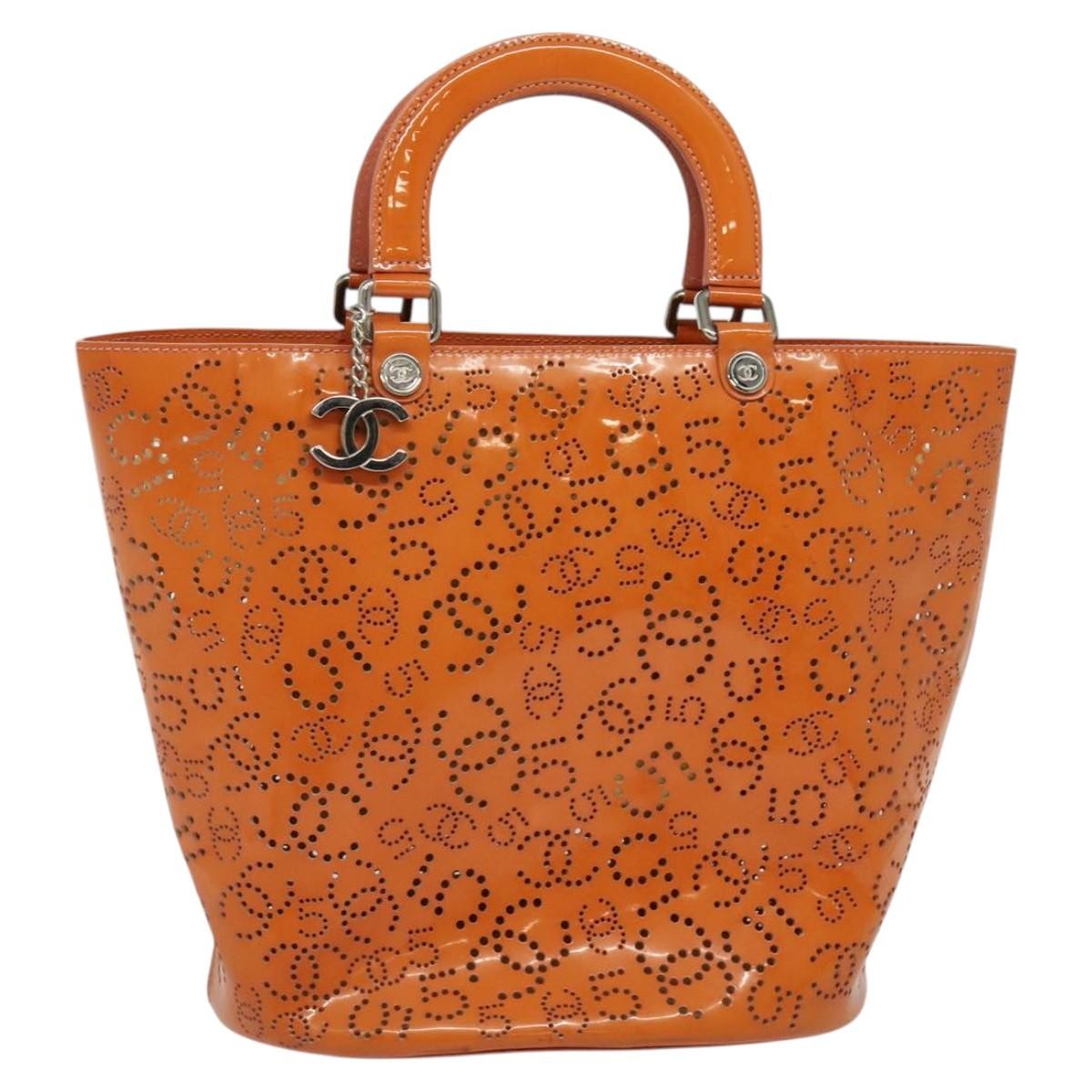 Chanel CC No.5 Shopping Tote Perforated Patent, ORANGE, PATENT_LEATHER, Handbag