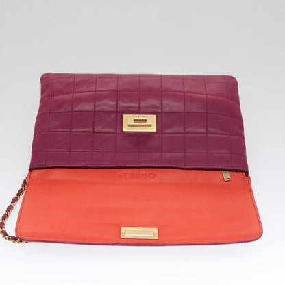 Chanel Vintage Chocolate Bar Double Side Flap Shoulder Bag Quilted Lambskin, PURPLE, LEATHER, Shoulder bag