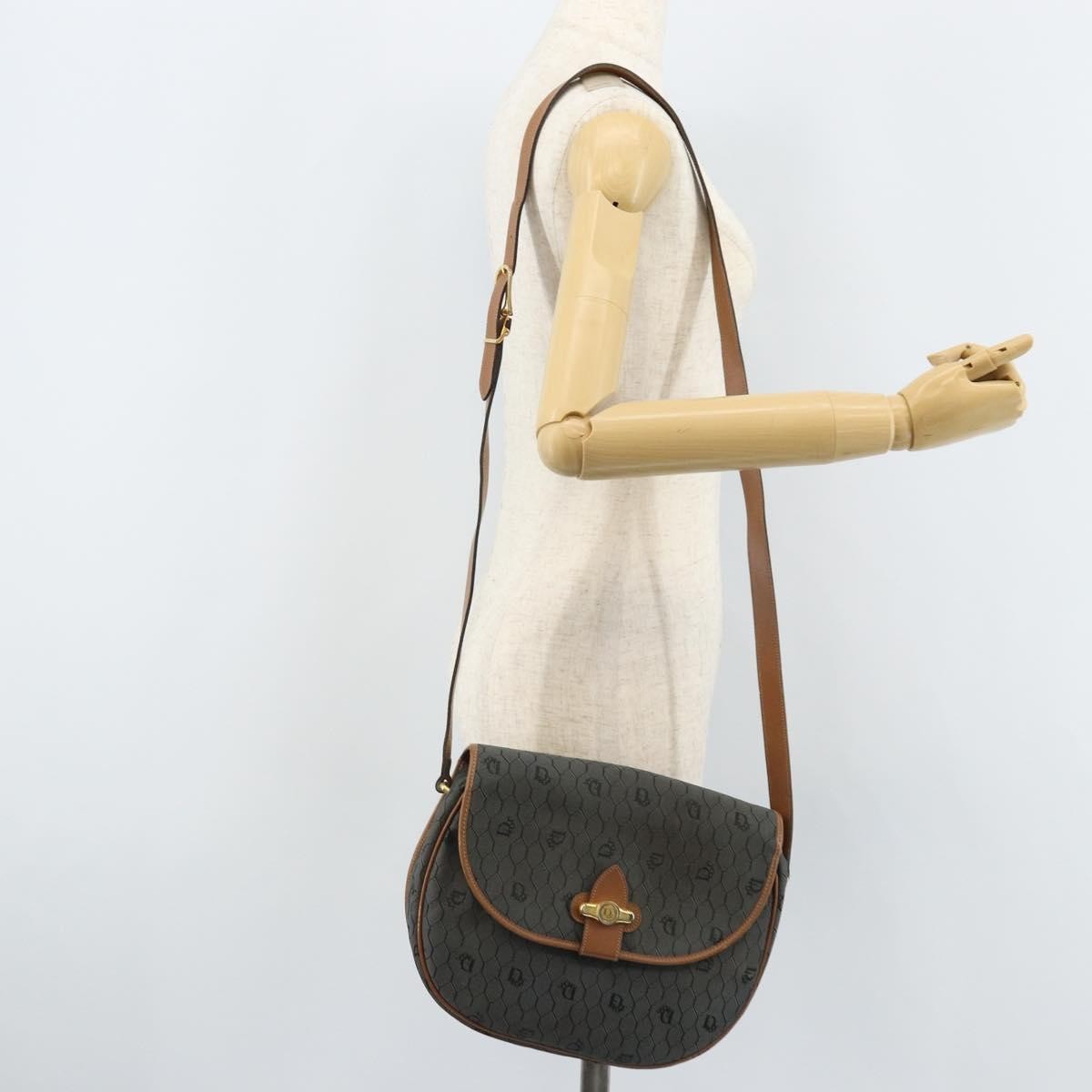 Christian Dior Vintage Honeycomb Flap Crossbody Bag Canvas and Leather, BLACK, CANVAS, Shoulder bag