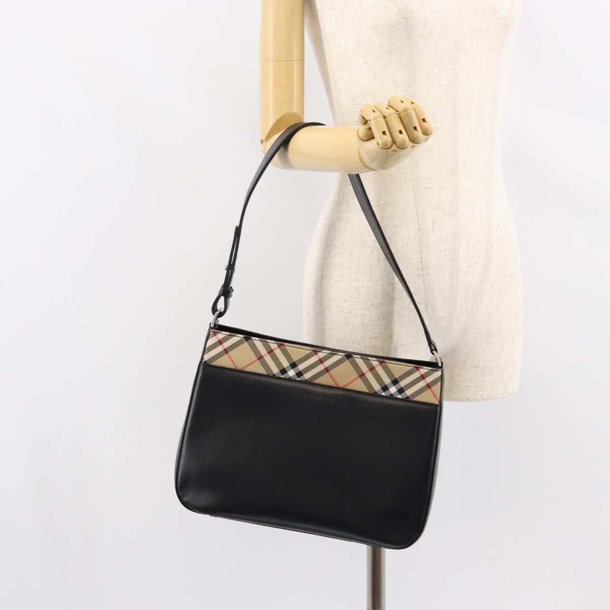 Burberry Nova check Shoulder bag Leather, BLACK, LEATHER, Shoulder bag