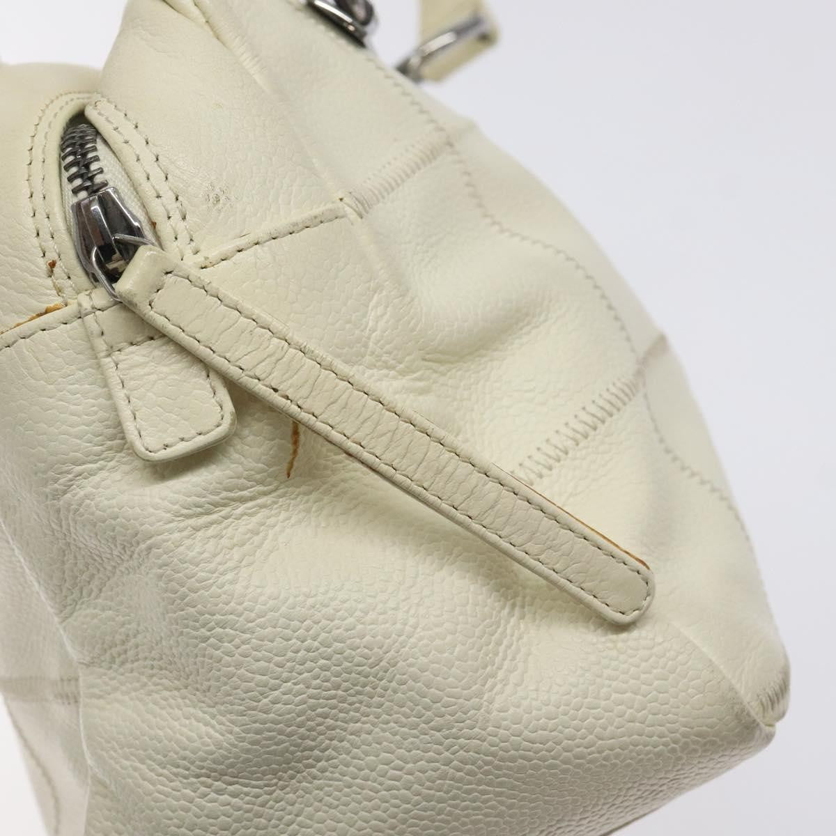 Chanel Square Stitch Shoulder Bag Quilted Caviar, WHITE, LEATHER, Shoulder bag