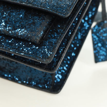 Saint Laurent Sunset Satchel Glitter, BLUE, LEATHER, Shoulder bag