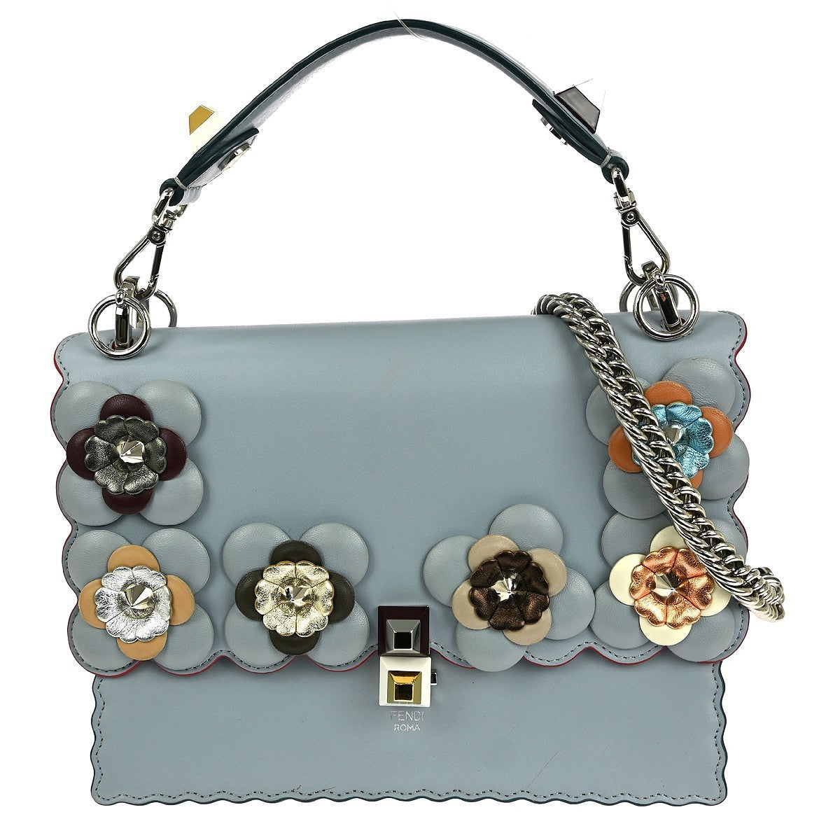 Fendi Flowerland Kan I Bag Embellished Leather, BLUE, LEATHER, Handbag