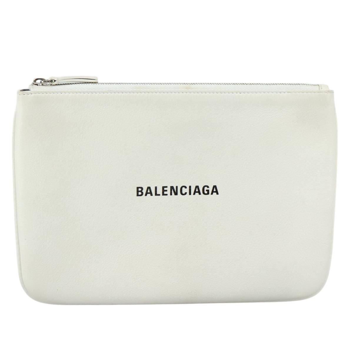 Balenciaga Everyday Logo Pouch Printed Leather, WHITE, LEATHER, Clutche & pouche