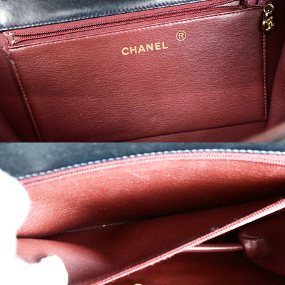 Chanel Vintage Chain Flap Bag Quilted Leather, NAVY, LEATHER, Shoulder bag