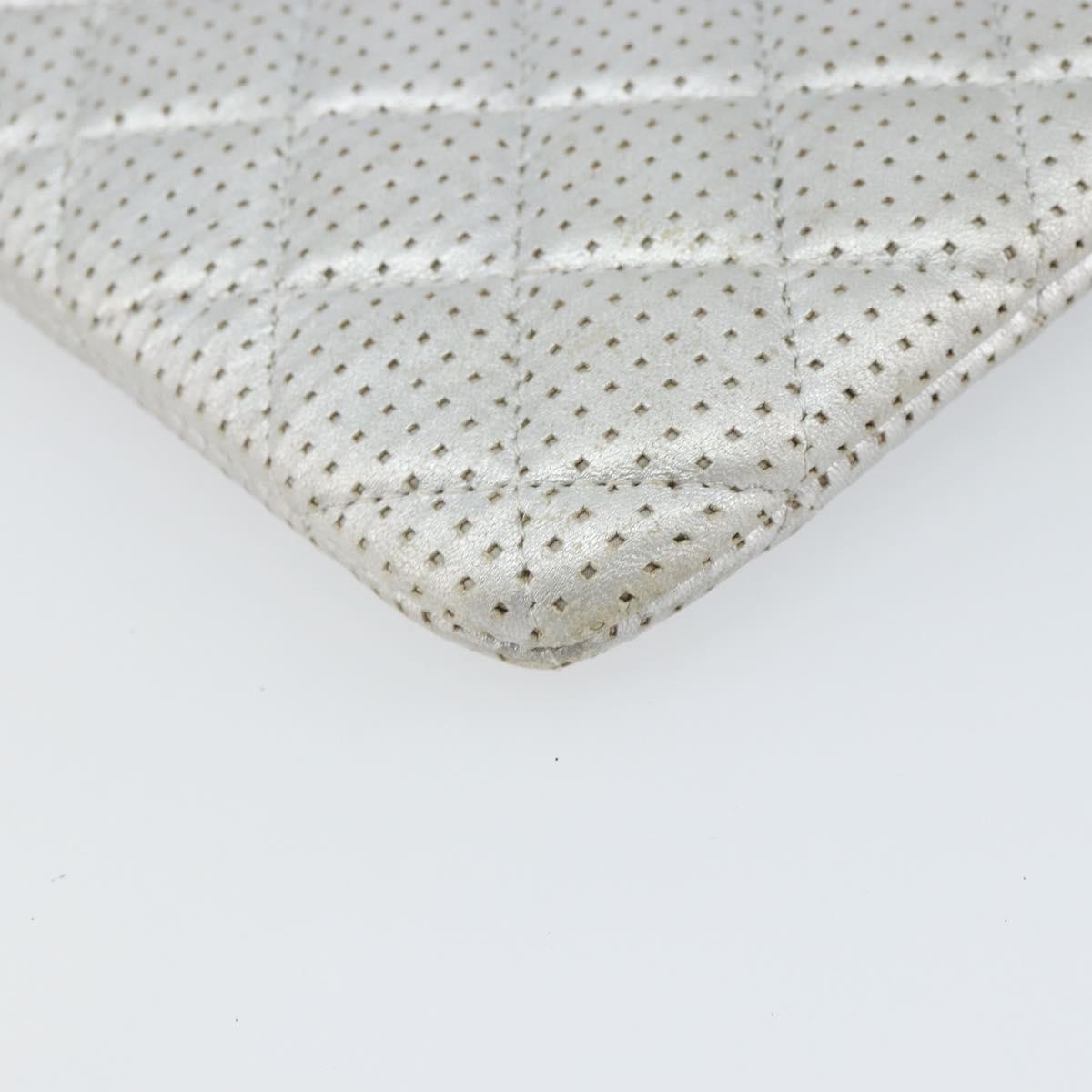 Chanel O Case Clutch Quilted Perforated Lambskin, SILVER, LEATHER, Clutche & pouche