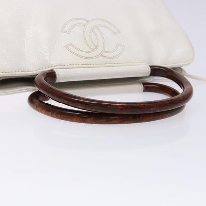 Chanel Vintage Wooden Ring Tote Leather, WHITE, LEATHER, Tote bag