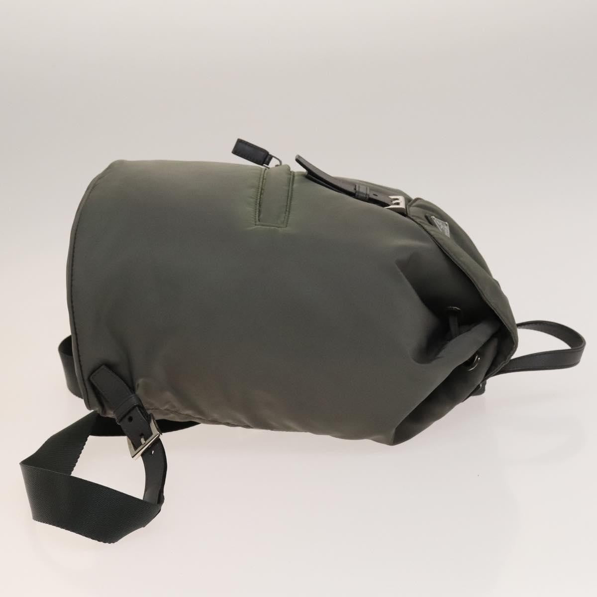Prada Front Zip Drawstring Backpack Tessuto, GRAY, NYLON, Backpack