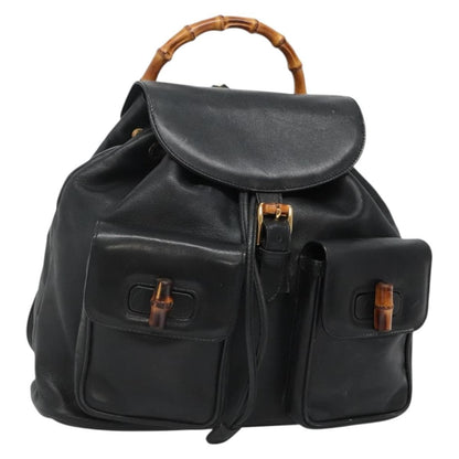 Gucci Vintage Bamboo Backpack Leather, BLACK, LEATHER, Backpack