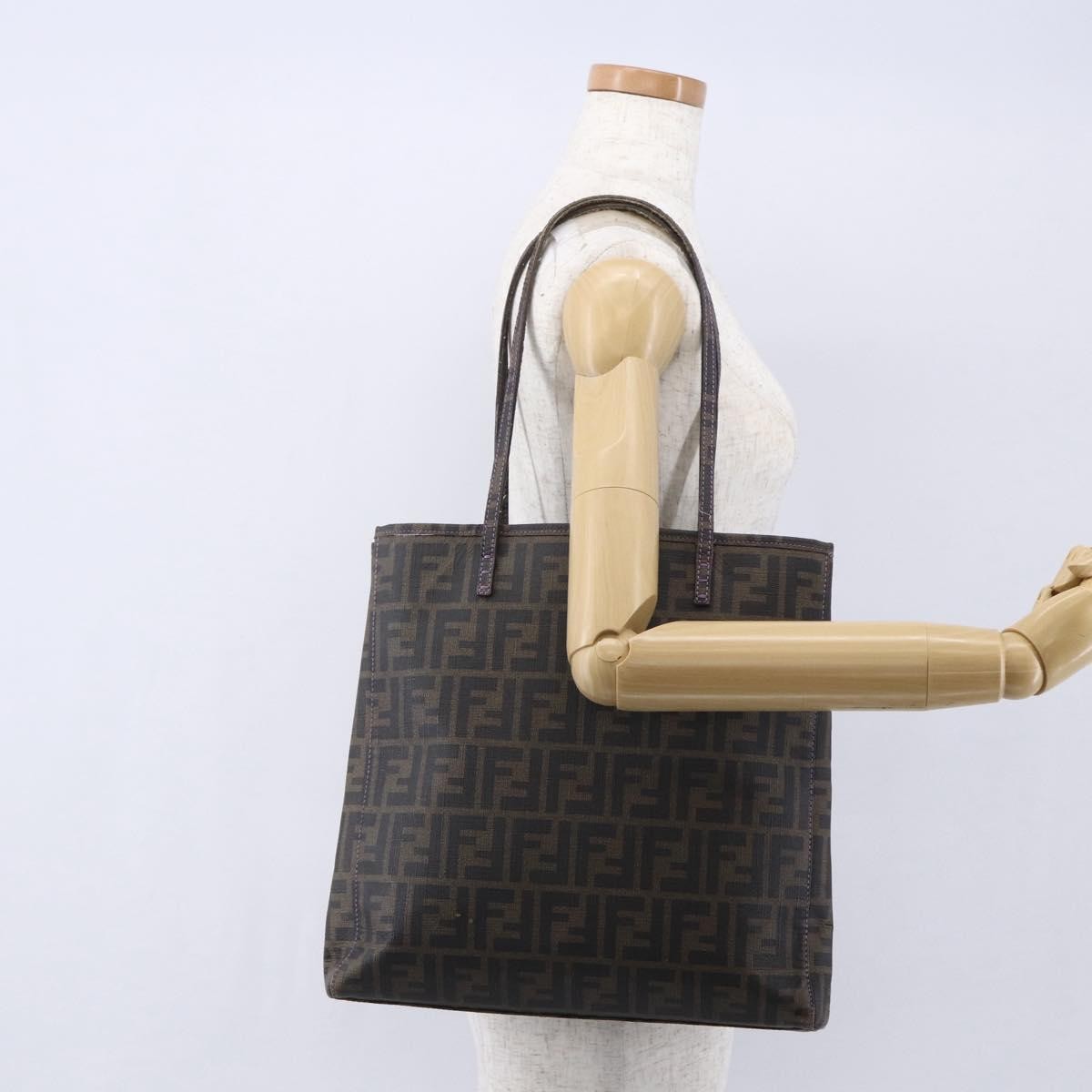 Fendi Compartment Shopping Tote Zucca Coated Canvas, BLACK, PVC, Tote bag