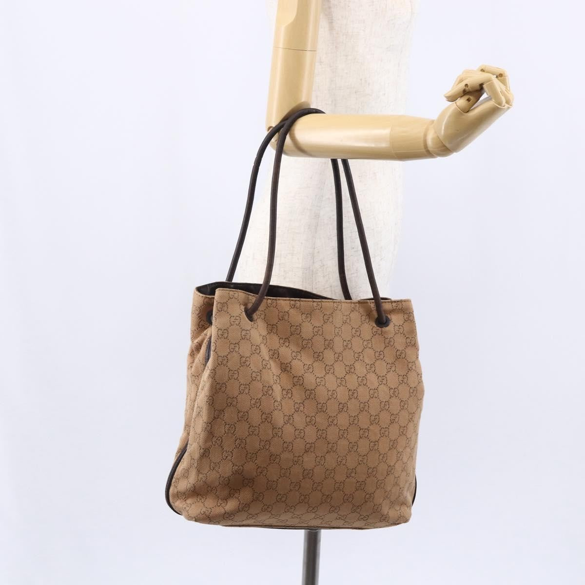 Gucci Vintage Open Shoulder Bag (Outlet) GG Canvas with Leather, BEIGE, CANVAS, Shoulder bag