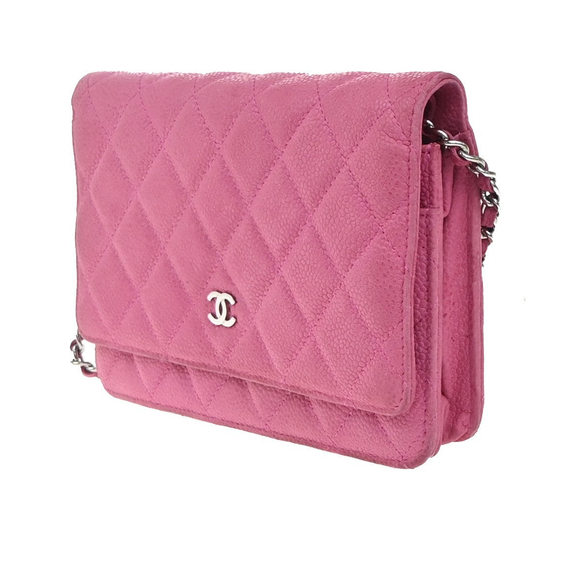 Chanel Wallet on Chain Quilted Grained Calfskin, PINK, LEATHER, Clutche & pouche