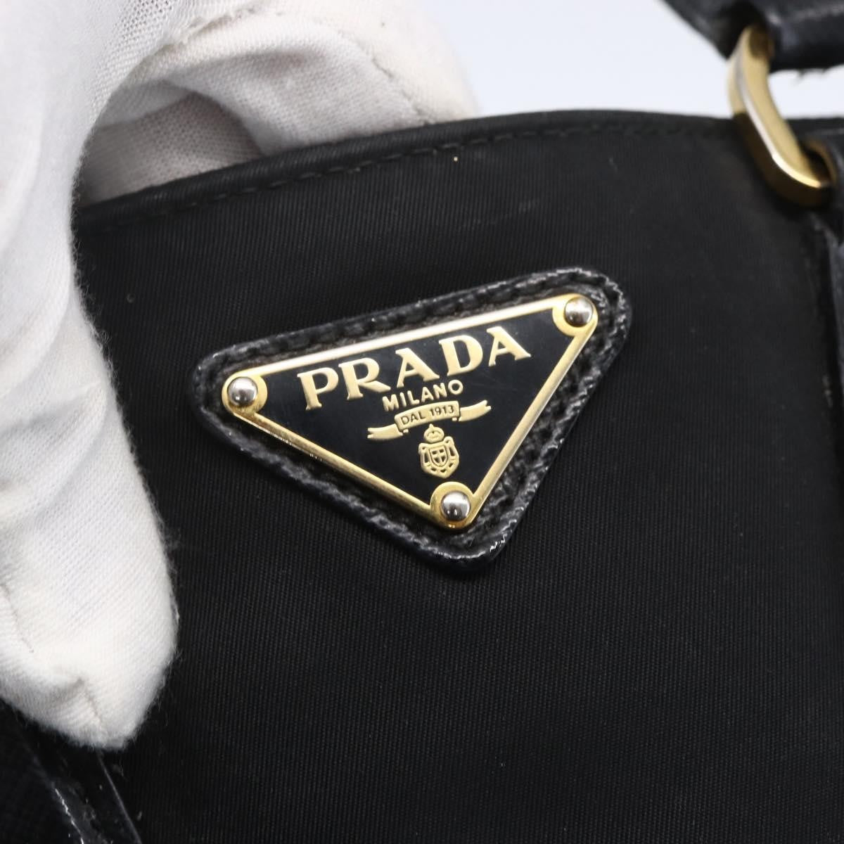 Prada Convertible Top Handle Tote Tessuto with Vernice Saffiano Leather, BLACK, NYLON, Handbag