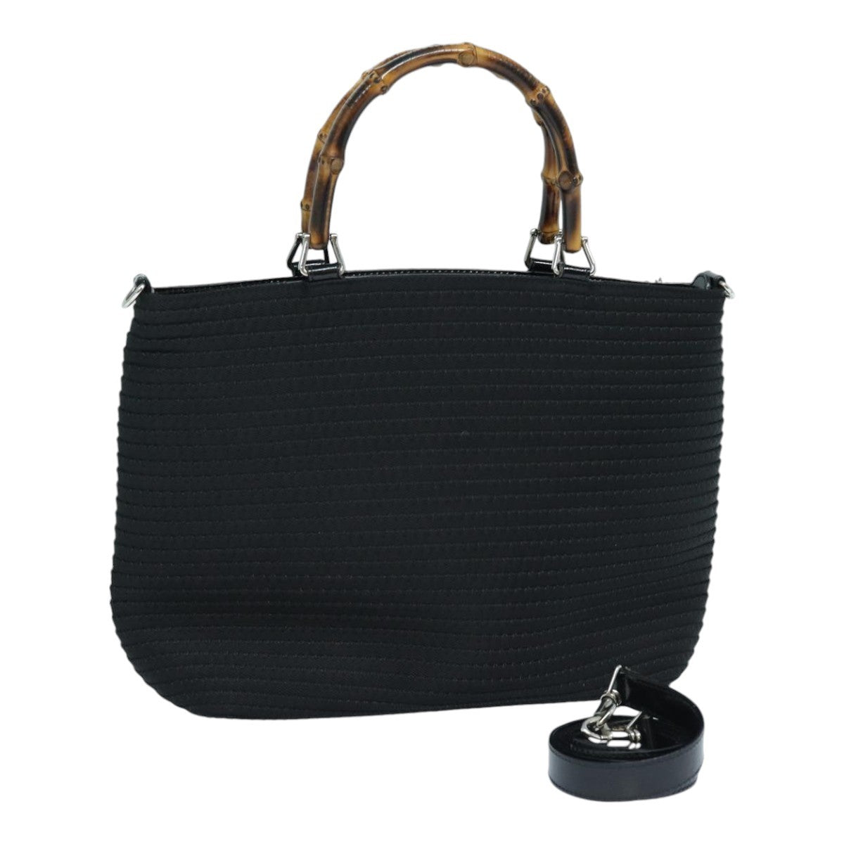 Gucci Vintage Bamboo Handle Tote Canvas, BLACK, CANVAS, Tote bag