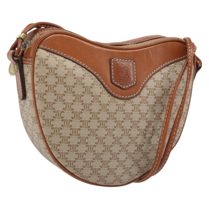 Celine Vintage Macadam Shoulder Bag Canvas and Leather, BEIGE, CANVAS, Shoulder bag