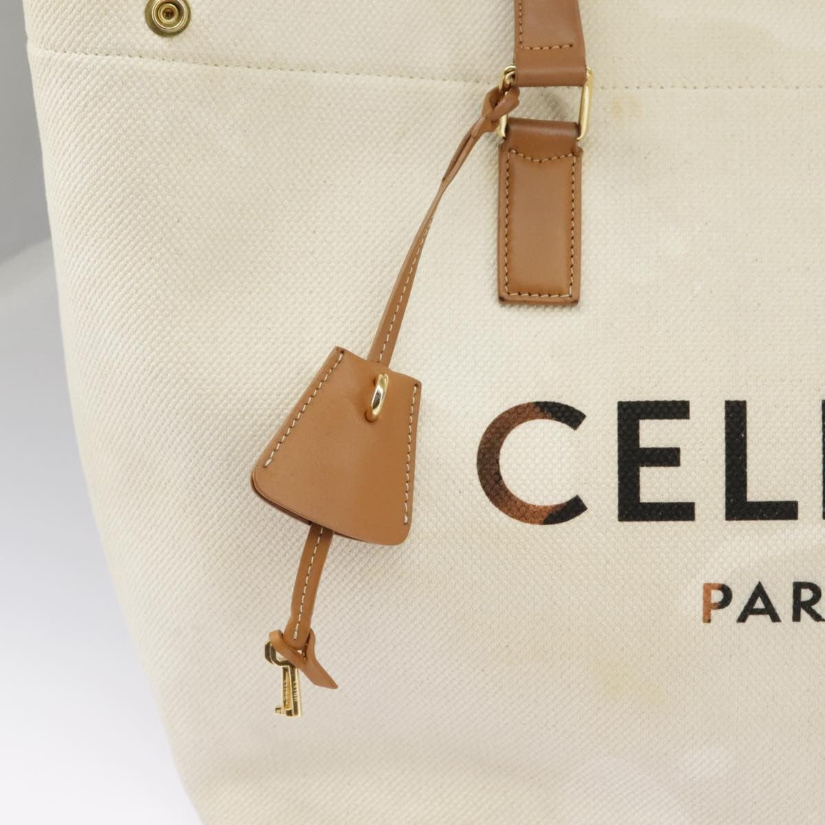 Celine Horizontal Cabas Tote Canvas with Leather, WHITE, CANVAS, Tote bag