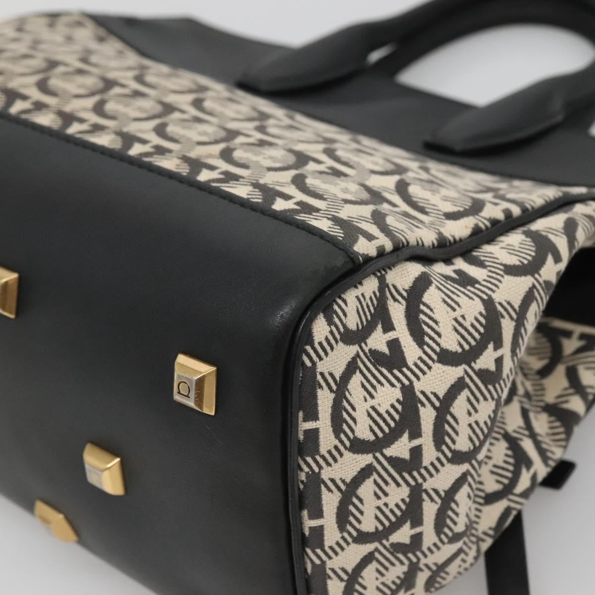 Salvatore Ferragamo Studio Satchel Gancini Jacquard and Leather, BLACK, CANVAS, Handbag