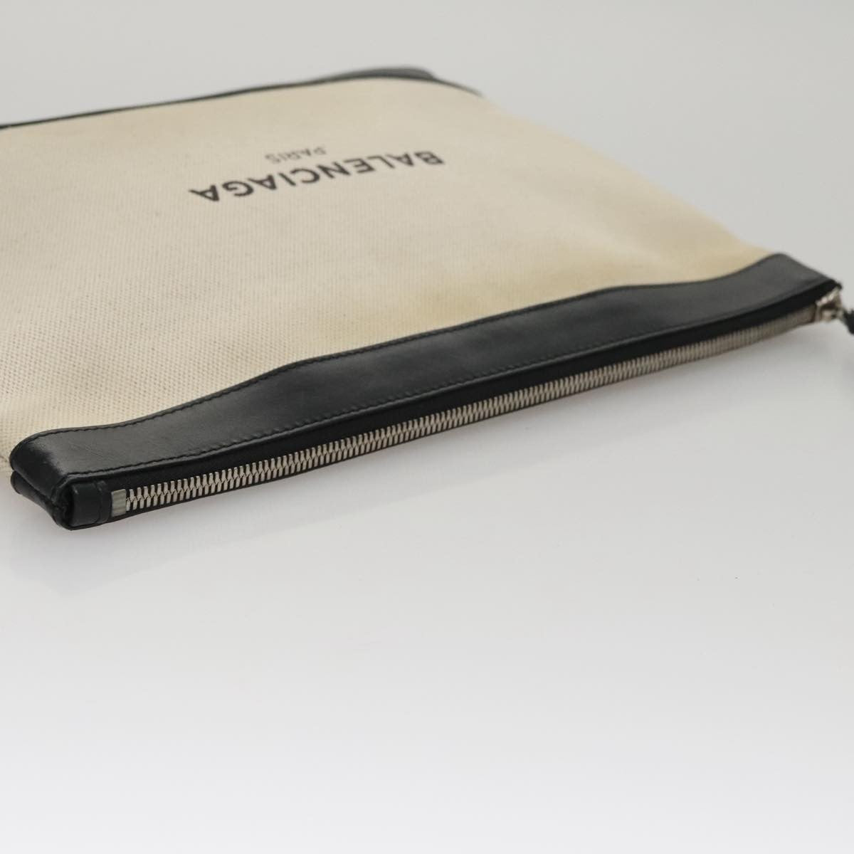 Balenciaga Navy Zip Pouch Canvas and Leather, BLACK, CANVAS, Clutche & pouche