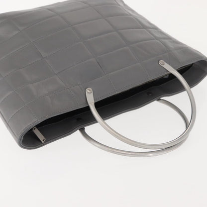Chanel Vintage Chocolate Bar Metal Ring Tote Quilted Lambskin, GRAY, LEATHER, Tote bag