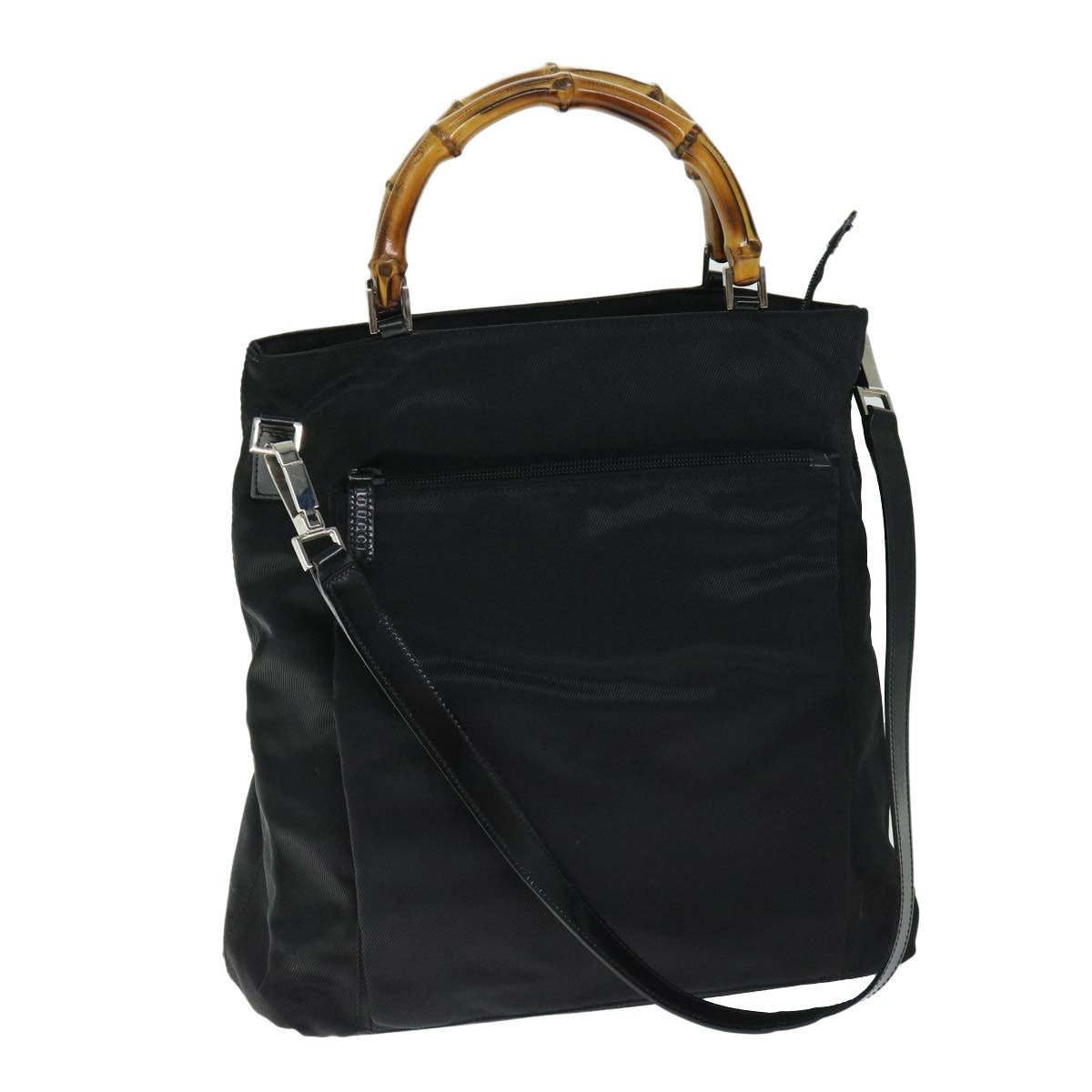 Gucci Vintage Bamboo Handle Bag Nylon, Black, Nylon, Tote Bag