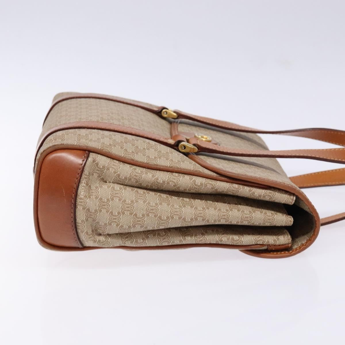 Celine Vintage Macadam Shoulder Bag Canvas and Leather, BEIGE, CANVAS, Shoulder bag