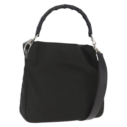 Gucci Vintage Bamboo Handle Bag Nylon, BLACK, NYLON, Handbag