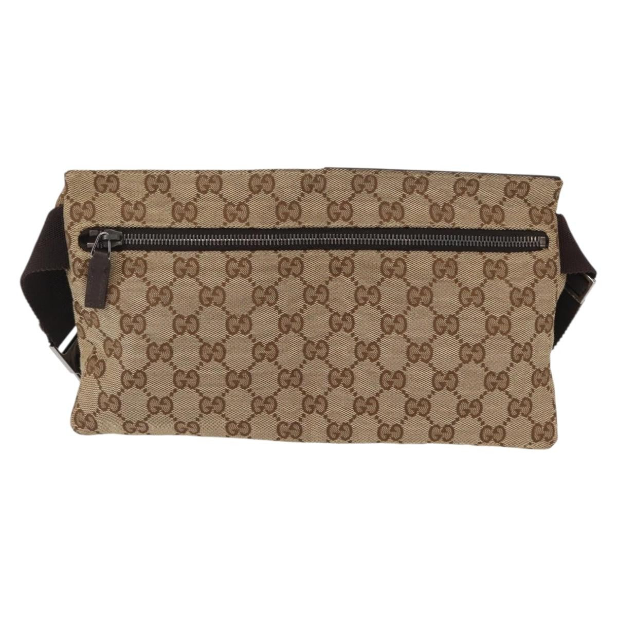 Gucci Vintage Double Belt Bag GG Canvas with Leather, BEIGE, CANVAS, Clutche & pouche