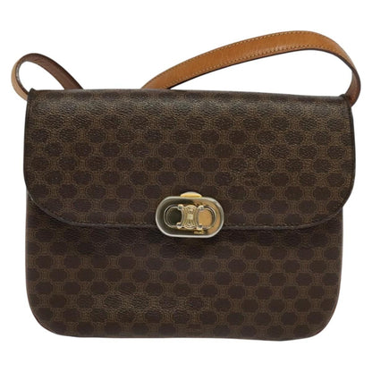Celine Vintage Macadam Shoulder Bag Canvas and Leather, BROWN, CANVAS, Shoulder bag