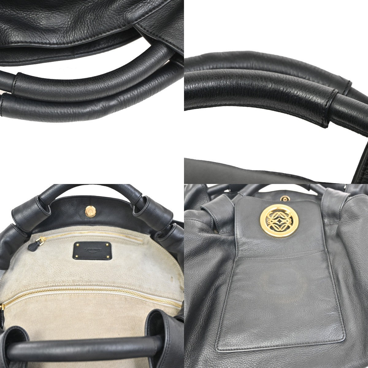 Loewe Anagram Logo Nappa Aire Hand Bag Leather, Black, Leather, Tote Bag
