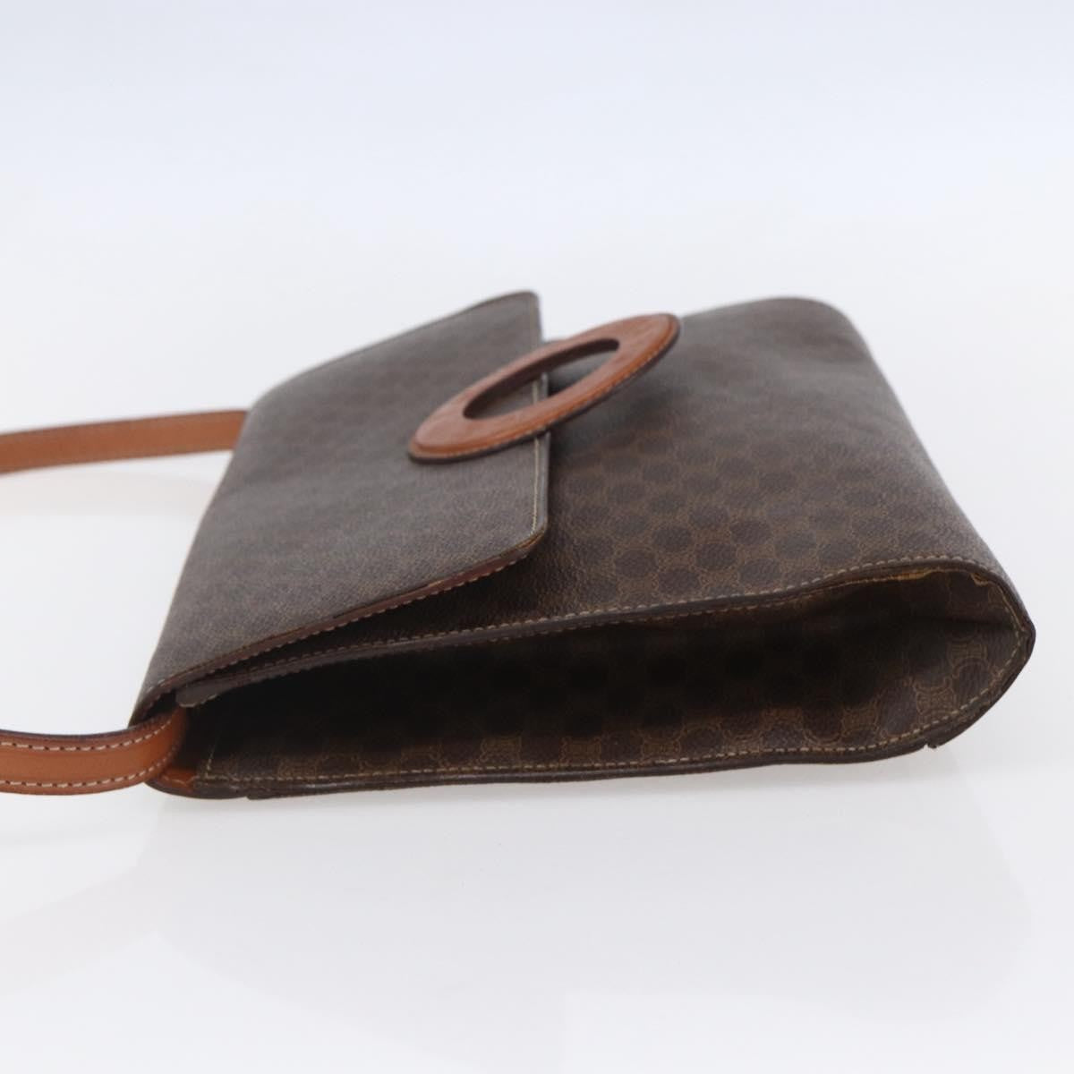 Celine Vintage Macadam Circle Logo Shoulder Bag Canvas and Leather, BROWN, CANVAS, Shoulder bag