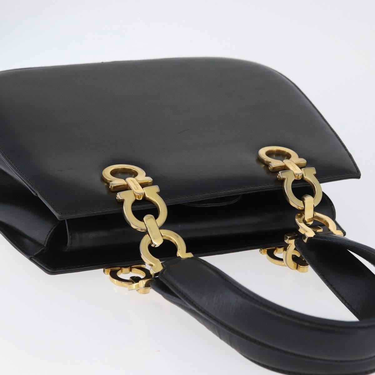 Salvatore Ferragamo Gancini handbag Leather, BLACK, LEATHER, Handbag