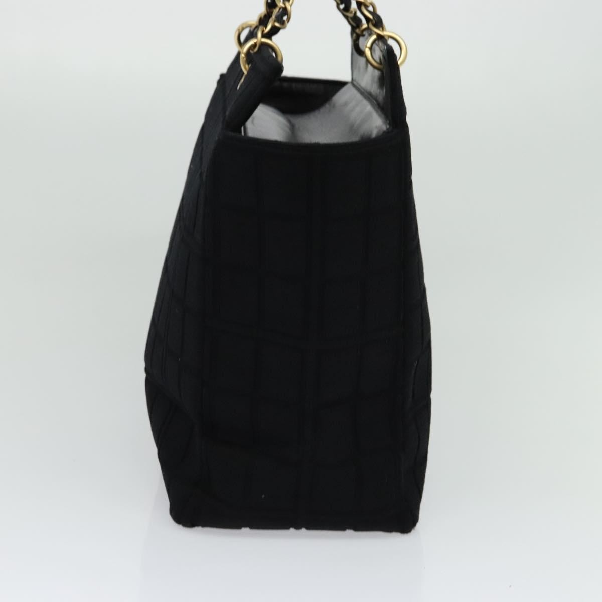 Chanel Chocolate Bar Chain Tote Quilted Jersey, BLACK, COTTON, Tote bag