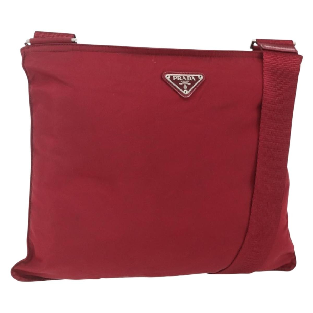 Prada Zip Top Messenger Bag Tessuto, RED, NYLON, Shoulder bag