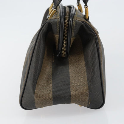 Fendi Vintage Pequin Boston Bag Coated Canvas, BLACK, CANVAS, Handbag