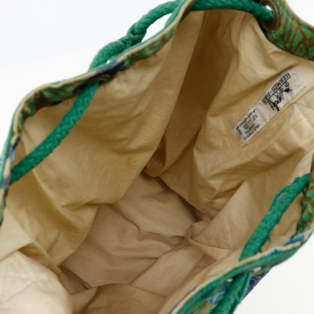 Hermes Vintage Drawstring Bucket Shoulder Bag Printed Canvas, MULTICOLOUR, COTTON, Shoulder bag